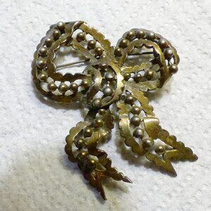 Antique Victorian Vintage Cut Steel Brooch Bronze Brass 33 Grams 3 Inches